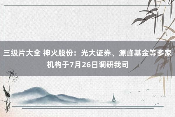 三级片大全 神火股份：光大证券、源峰基金等多家机构于7月26日调研我司