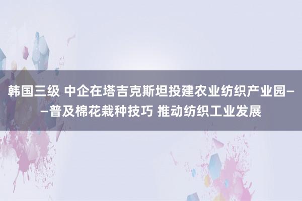 韩国三级 中企在塔吉克斯坦投建农业纺织产业园——普及棉花栽种技巧 推动纺织工业发展